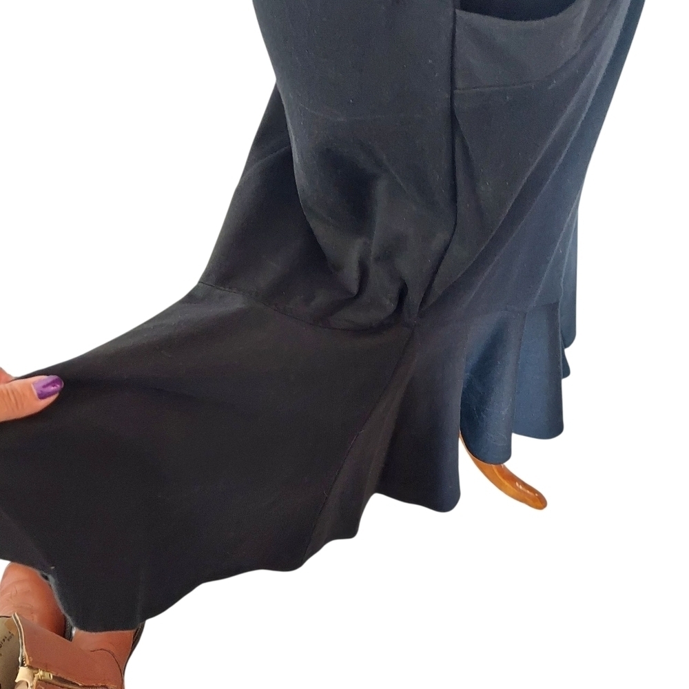 Vintage Black Sheath Dress with Dolman Sleeves and Bib Collar - Picture 8 of 16
